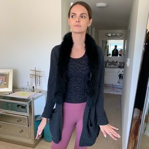 MILLY Charcoal Faux Fur Ribbed Cardigan